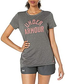【中古】【輸入品・未使用】Under Armour Womens Tech Word Mark T-Shirt%カンマ%Carbon Heather (091)/Pink Shock%カンマ% Small