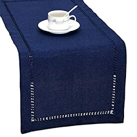 【中古】【輸入品・未使用】(14 x 36) - Grelucgo Handmade Hemstitch Navy Blue Rectangular Table Runner Or Dresser Scarf (36cm x 90cm)