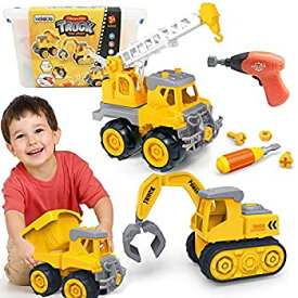 【中古】【輸入品・未使用】Kididdo 分解トラック 男の子 女の子 3個セット 建設車両 ダンプトラックを組み立てる 掘削機 クレーンを組み立てる ドリルとツール付き 3~5歳の