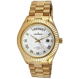 【中古】【輸入品・未使用】[プジョー] Peugeot 腕時計 Men's '14K All Gold Plated Day Date Roman Numeral Stainless Steel Big White Face Fluted Bezel Luxury' Quartz