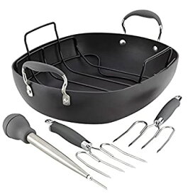 【中古】【輸入品・未使用】Anolon 16?&quot; x 13?&quot; Oval Advanced hard-anodized Nonstick Roasterセット L グレー 83718