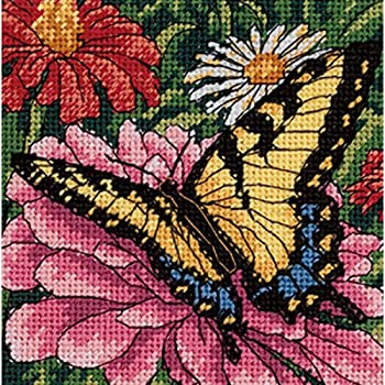 Butterfly On Zinnia Mini Needlepoint Kit-5%ﾀﾞﾌﾞﾙｸｫｰﾃ%X5%ﾀﾞﾌﾞﾙｸｫｰﾃ% Stitched In Floss (並行輸入品)