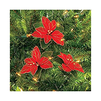 【輸入品・未使用】(Pack of 12) Red Glitter Poinsettia Christmas Tree Ornaments by Fun Express [並行輸入品]