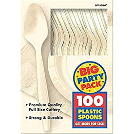 【中古】【輸入品・未使用】Amscan Big Party Pack 100 Count Mid Weight Plastic Spoons%カンマ% Vanilla Crテδィme by Amscan