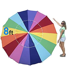 【中古】【輸入品・未使用】ビーチ Umbrella includes Sand Anchor and Carry Bag - 8 Foot Giant Rainbow Color - This Big Umbrella is Great for Shade at the ビーチ%カン