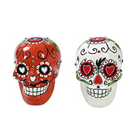 【中古】【輸入品・未使用】Day of Dead Sugar White & Red Skulls Salt & Pepper Shakers Set Rhinestone DOD