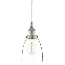 【中古】【輸入品・未使用】(Brushed Nickel) - Linea di Liara Fiorentino Brushed Nickel One-Light Industrial Factory Pendant Lamp with Clear Glass Shade LL-P281-BN