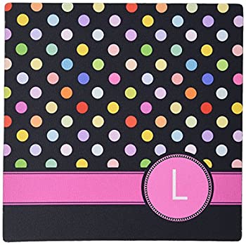 【輸入品・未使用】3dRose LLC 8 x 8 x 0.25 Inches Mouse Pad%ｶﾝﾏ% Letter L Monogrammed on Rainbow Polka Dots Pattern with Hot Pink Personal Initial Colorfu