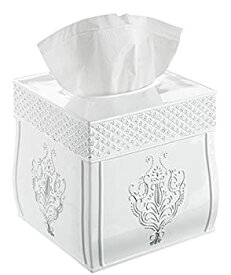 【中古】【輸入品・未使用】(White) - Tissue Box Cover Square%カンマ% Decorative Square Tissue Box Holder is Finished in Beautiful Vintage White Bathroom Accessories