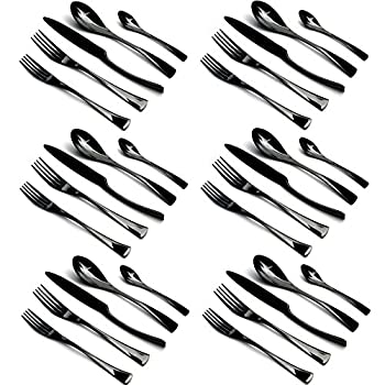 【輸入品・未使用】JANKNG 30-Piece 18/10 Stainless Steel Luxury Black Flatware Cutlery Set%ｶﾝﾏ% Serive for 6