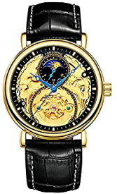 【中古】【輸入品・未使用】メンズ 自動腕時計 ゴールド トゥールビヨン スケルトン 腕時計 ムーンフェーズ 防水 ステンレススチール 腕時計 44mm ブラックレザー