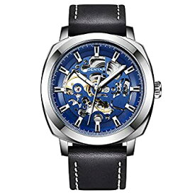 【中古】【輸入品・未使用】BENYAR 自動機械式腕時計 メンズ スケルトン ブラックレザーウォッチ 防水 ビジネス メンズ 腕時計 シルバーブルー