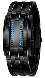 【中古】【輸入品・未使用】メンズ 長方形ステンレススチール腕時計 ブルーLEDウォッチ クラシック クリエイティブ ファッション ブラック 電気めっき腕時計 ブラック