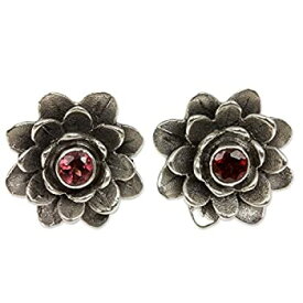 【中古】【輸入品・未使用】NOVICA Garnet .925 Sterling Silver Flower Button Earrings 'Red-Eyed Lotus'