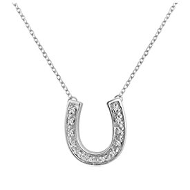 【中古】【輸入品・未使用】(16.0 Inches) - 1/10ct TW Diamond Horseshoe Necklace in Sterling Silver