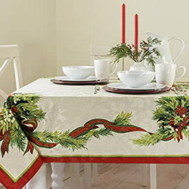 【中古】【輸入品・未使用】(60x120) - Benson Mills Christmas Ribbons Engineered Printed Fabric Tablecloth%カンマ% 150cm -by-300cm