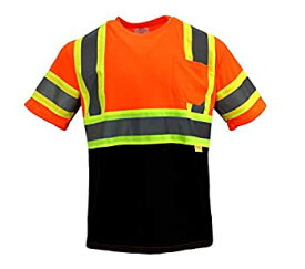 【中古】【輸入品・未使用】New York Hi-Viz Workwear NY BFS-T55 高視認性 クラス3 Tシャツ 吸湿発散性メッシュ 鳥目 ブラックボトム US サイズ: Large カラー: オレンジ