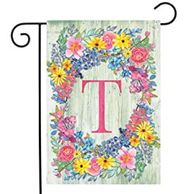 【中古】【輸入品・未使用】Briarwood Lane Spring Monogram Letter T Garden Flag Floral Wreath 12.5" x 18" [並行輸入品]