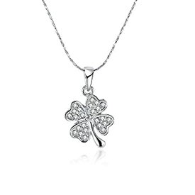 【中古】【輸入品・未使用】NABTYJC Sterling Silver Four Leaf Clover Heart-shaped Swarovski Crystal Pendant Necklace,18" with 2" Extender [並行輸入品]
