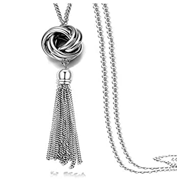 定番の冬ギフト Long Tassel Necklace Silver Tone Lovely Knot Tassel Pendant Knot Snake Chain for Women [並行輸入品]