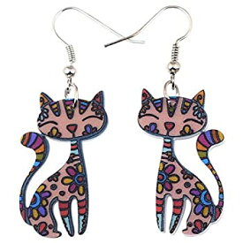 【中古】【輸入品・未使用】Bonsny Sweet Dangle Sitting CAT Earrings Acrylic Long Drop For Girls Women Pattern Jewelry [並行輸入品]