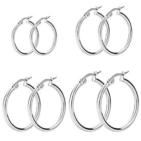 【中古】【輸入品・未使用】JewelrieShop Women's Stainless Steel High Polished Finish Rounded Hoops Earrings, Hypoallergenic, Nickel-free [並行輸入品]