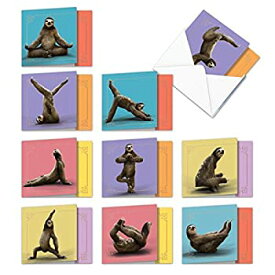【中古】【輸入品・未使用】The Best Card Company - 10 Blank Yoga Note Cards Bulk (4 x 5.12 Inch) - Assorted Stick Figure and Animals Cards - Sloth Yoga AMQ6255OCB