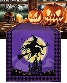 【中古】【輸入品・未使用】Housein Table Runner, Purple Castle Bat with Cat Halloween Decor for Dining Room, Kitchen, Living Room, Holiday and Party Table Decor 1