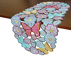 【中古】【輸入品・未使用】Flowery Butterfly Table Runner,Floral Daisy Cutwork Embroidered Dresser Scarf for Home Kitchen Dining Spring Holiday Tabletop Decoratio