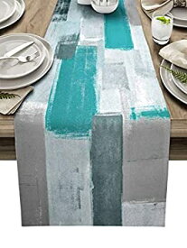 【中古】【輸入品・未使用】Big buy store Grey Teal Painting Cotton Linen Table Runner Dresser Scarves, Abstract Geometric Rectangle Table Setting Covers for Party