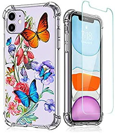 【中古】【輸入品・未使用】Clear Flower Design for iPhone 11 Case with Screen Protector, Soft TPU Shockproof Protective Transparent Bumper Cover for Women Girls F