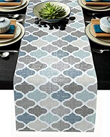 【中古】【輸入品・未使用】Moroccan Table Runner-Cotton linen-Long 108 inche Geometric Quatrefoil Lattice Dresser Scarves,Kitchen Coffee/Dining Farmhouse Tablerun