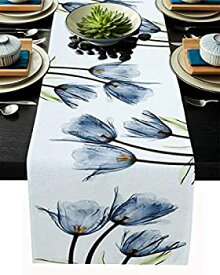 【中古】【輸入品・未使用】Floral Table Runner-Blue Tulip Cotton linen-Long 90 inche Dresser Scarves,Flower Rustic Tablerunner for Kitchen Coffee/Dining Table Bed