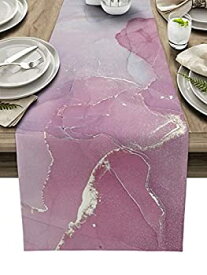 【中古】【輸入品・未使用】Marble Pink Table Runner-Cotton Linen-36 Inch Agate Gold Line Holiday Dresser Scarves, Abstract Modern Art Ombre Tablerunner for Kitche