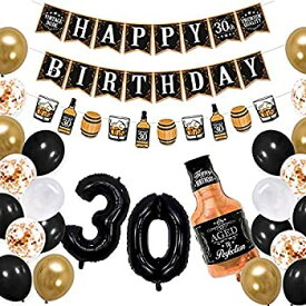 【中古】【輸入品・未使用】Sinasasspel Whiskey 30th Birthday Decorations Gold & Black Aged to Perfection Birthday Party Banner Whiskey Garland, 27 Balloons for 30