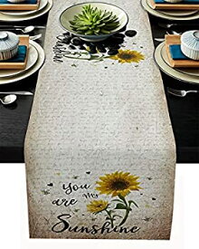 【中古】【輸入品・未使用】Sunflowers Rustic Table Runner-Cotton Linen-Long 36 Inch Dresser Scarves,Farmhouse Kitchen Coffee/Dining/Sofa/End Living Room Tablerunn