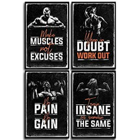 【中古】【輸入品・未使用】Bodybuilding Posters, Set of 4 11x17in. Motivational Phrases Gym Posters. Sports Wall Art Poster. Inspirational Fitness Bodybuilder Dec