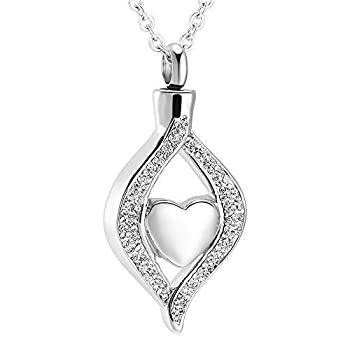 Crystal Teardrop Heart Cremation Urn Pendant Memorial Necklace for Women Stainless Steel Ashes Holder Keepsake Jewelry [並行輸入品]