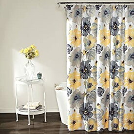 【中古】【輸入品・未使用】Lush Decor Leah Shower Curtain - Bathroom Flower Floral Large Blooms Fabric Print Design, 72” x 72”, Yellow/Gray [並行輸入品]