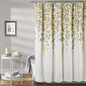 【中古】【輸入品・未使用】Lush Decor Weeping Flower Shower Curtain - Fabric Floral Vine Print Design, 72” x 72”, Yellow & Gray [並行輸入品]