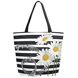 【中古】【輸入品・未使用】ZzWwR Stylish Beautiful Daisy Flower Musical Note Stripe Extra Large Canvas Market Beach Travel Reusable Grocery Shopping Tote Bag Port
