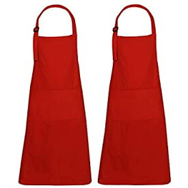 【中古】【輸入品・未使用】RAJRANG BRINGING RAJASTHAN TO YOU Red Aprons Set of 2 - Restaurant BBQ Apron for Cooking and Baking Made with Pure Cotton - 35 x 27 Inc