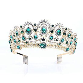 【中古】【輸入品・未使用】Tiara,Vofler Gold Crown Baroque Vintage Retro Headband Crystal Green Rhinestone Emerald Hair Jewelry Decor for Women Queen Ladies Girls