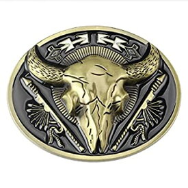 【中古】【輸入品・未使用】Bull Belt Buckle for Men, Longhorn Bull Belt Buckle, Gold Bull Skull Oval Belt Buckle, Rodeo Bull Head Belt Buckle, Western Cowboy Belt