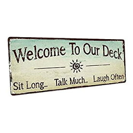 【中古】【輸入品・未使用】HBA Sun Protected Welcome to Our Deck Metal Sign, Outdoor Living, Rustic Decor [並行輸入品]