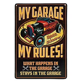 【中古】【輸入品・未使用】Open Road Brands My Garage My Rules, Tin Metal Wall Art Sign - an Officially Licensed Product Great Addition to Add What You Love to Yo