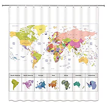 輸入品・未使用】World Map Shower Curtain Clear and Colorful Map