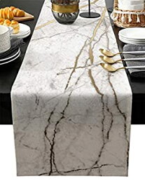 【中古】【輸入品・未使用】Marble Table Runner-Cotton linen-Long 72 inche White Gray Gold Dresser Scarves,Texture Tablerunner for Kitchen Coffee/Dining/Sofa/End T