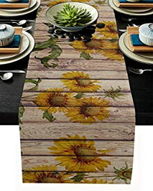 【中古】【輸入品・未使用】Sunflowers Rustic Table Runner-Cotton linen-Long 72 inche Dresser Scarves,Farmhouse Tablerunner for Kitchen Coffee/Dining/Sofa/End Tabl