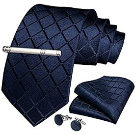 【中古】【輸入品・未使用】DiBanGu Plaid Tie Men's Silk Tie and Pocket Square Cufflinks Tie Clip Set Wedding Business (商品カテゴリー : カフス) [並行輸入品]